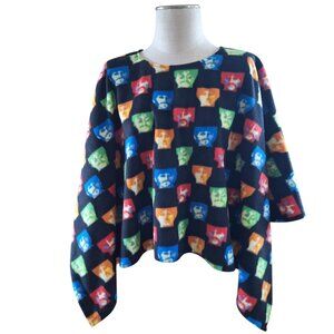 Handmade Beatles Fleece Poncho Retro Pop Art Colorful Medium One Size